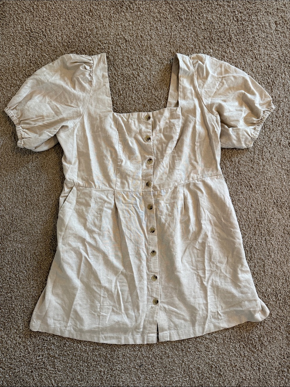 Old Navy Cream Square-Neck Button-Front Puff Sleeve Dress